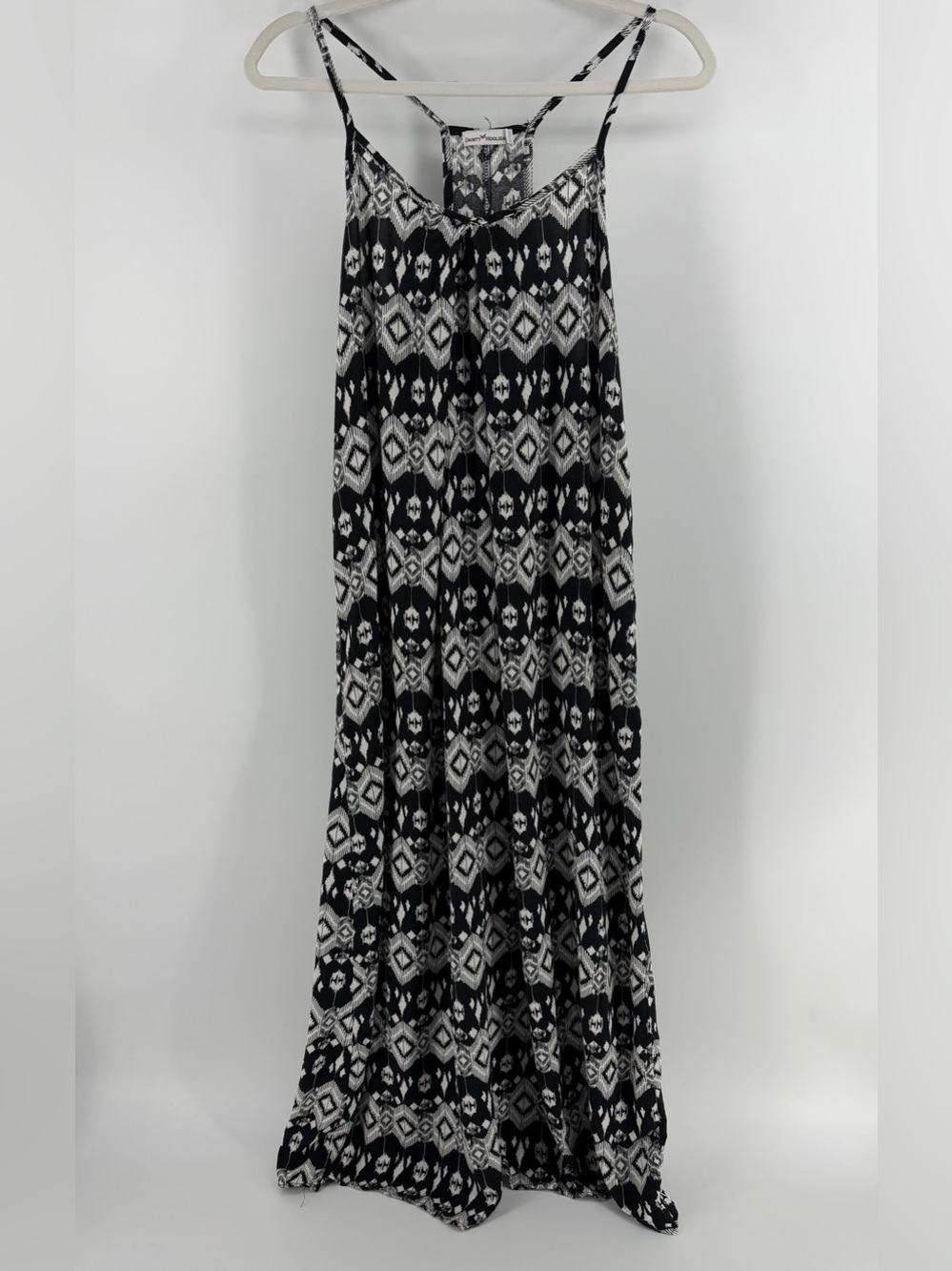 Dainty Hooligan Black & White Aztec Racerback Flowy Maxi Dress, Women's Large